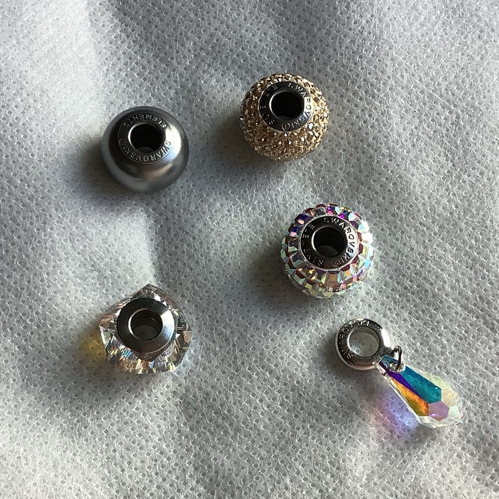 Set of 5 Swarovski Rhinestone Charms, fit Pandora Bracelet.